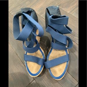 Jean Michel Cazabat Wedge Sandles - Blue - Size 10